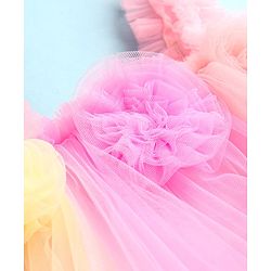 Babyhug Woven Sleeveless A Line Party Frock With Panels & Floral Corsage - Yellow & Pink