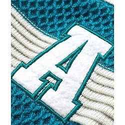 Babyhug Knitted Full Sleeves Hooded Striped Sweater with Kangaroo Pockets & Alphabet Embroidery - Teal Blue