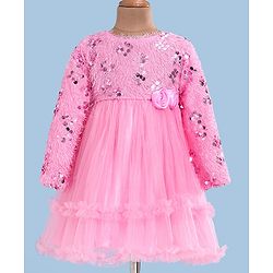 Babyhug Woven Sleeveless Party Frock With Floral Corsage & Ruffle Details - White main image 1