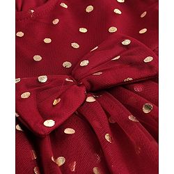 Babyhug Woven Half Sleeves Fit and Flare Party Frock Polka Dot Foil Print & Bow Applique With Headband - Red