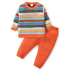 Babyhug Knitted Full Sleeves Striped Designed Sweater Set - Multicolour