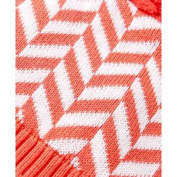 Babyhug 100% Organic Woollen Cap & Mittens With Pom Pom Applique & Chevron Design Orange - Diameter 9.5 cm