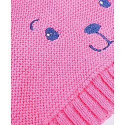 Babyhug 100% Cotton Organic Woollen Caps With Mittens Bear Print - Pink