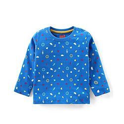 Babyhug Cotton Knit Full Sleeves T-Shirt with Heart & Star Print - Blue