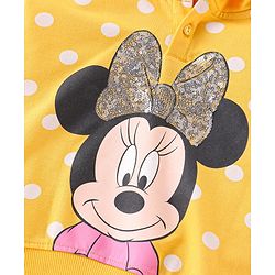 Babyhug Disney Cotton Knit Hooded Sweatshirt With Minnie Mouse Graphics & Sequin Bow Embroidery Detailing - Yellow