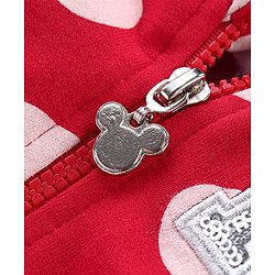 Babyhug Disney Knit Front Open Full Sleeves Sweat Jacket With Hood & Minnie Mouse Graphics - Red