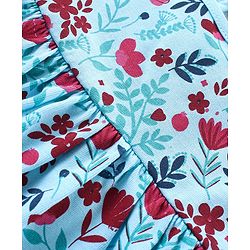 Babyhug Single Jersey Knit Frock with Half Sleeves Jacket Floral Print & Bow Applique - Blue