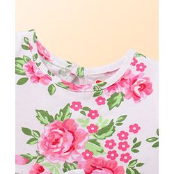 Babyhug Preemie Cotton Knit Full Sleeves Frock with Floral Print & Bloomer - White