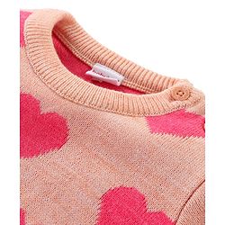 Babyhug Knitted Full Sleeves Sweater Set with Heart Design - Peach