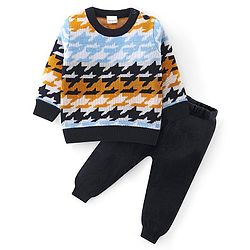 Babyhug Knit Full Sleeves Sweater Set with Aztec Design - Multicolour