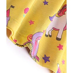 Babyhug Single Jersey Knit Frill Sleeves Frock with Bloomer Unicorn Print & Bow Applique - Lemon