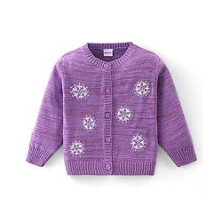 Babyhug Knitted Full Sleeves Front Open Sweater With Show Flakes Design - Lavender