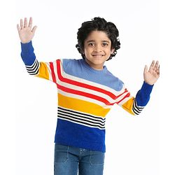 Babyhug Knitted Full Sleeves Striped Pullovers Sweater- Multicolor