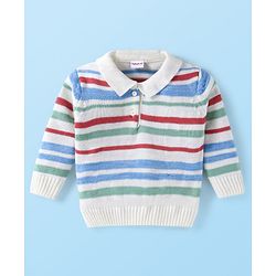 Babyhug Knitted Full Sleeves Striped Collared Pullover Sweater - Off White
