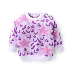 Babyhug Knitted Full Sleeves Pullovers Sweater With Star Design- Multicolor