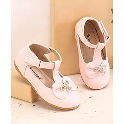 Cute Walk by Babyhug Slip On Ballerinas with Velcro Closure & Bow Applique - Pink