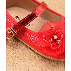 Cute Walk By Babyhug Ballerinas With Buckle Closure & Floral Applique - Red