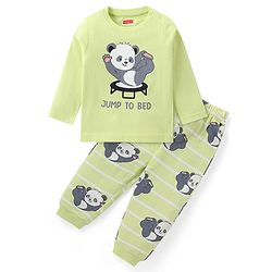 Babyhug Cotton Knit Full Sleeves Night Suit With Panda Print - Green