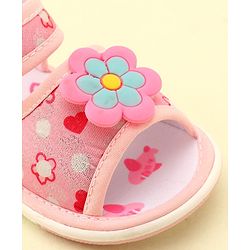 Cute Walk by Babyhug Velcro Closure Musical Sandals With Floral Applique- Pink