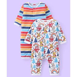 Babyhug 100% Cotton Full Sleeves Rompers Christmas Theme Pack of 2 - Multicolour