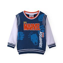 Babyhug Marvel Terry Knit Full Sleeves Sweatshirt with Avengers Graphics - Blue