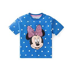 Babyhug Disney Single Jersey Half Sleeves T-Shirt With Front & Back Minnie Mouse Graphic and Sequin Detailing - Blue