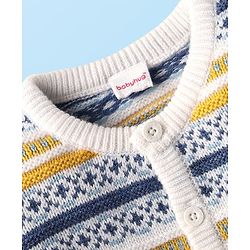 Babyhug Knit Full Sleeves Co-ords Striped Front Open Sweater Set with Cap - Multicolor