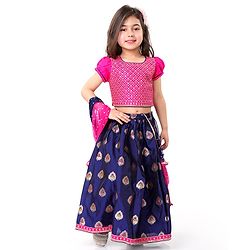 Babyhug Woven Sleeveless Sequin Embroidered Choli Lehenga Set with Dupatta & Frill Detailing - Fuschia main image 1