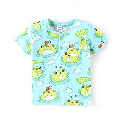 Babyhug Cotton Knit Half Sleeves T-Shirt With Frog Print - Blue