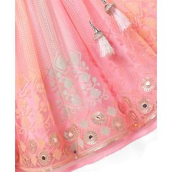 Babyhug Woven Frill Sleeves Choli Lehenga Set & Dupatta with Sequin Design & Lace Detailing - Pink