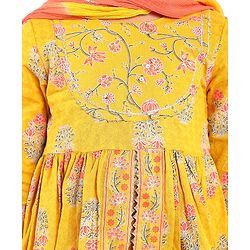 Babyhug Cotton Woven Three Fourth Sleeves Floral Printed Kurti Gharara Set with Dupatta & Lace Detailing - Yellow