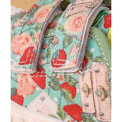 Cute Walk by Babyhug Slip On Casual Shoes with Velcro Closure & Floral Print - Green