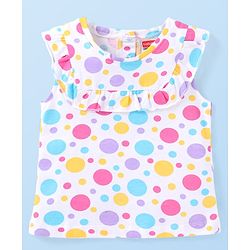 Babyhug Cotton Knit Sleeveless Polka Dot Printed Top - White
