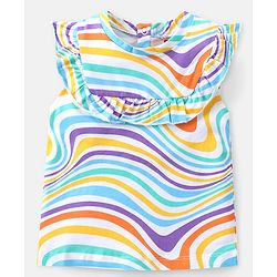 Babyhug Cotton Knit Sleeveless Top with Marble Print & Frill Detailing - White