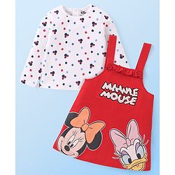 Babyhug Disney Single Jersey Knit Full Sleeves T-Shirt & Frock with Minnie Mouse Graphics - Red & White