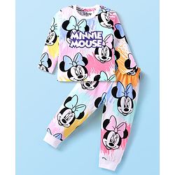 Babyhug Disney Single Jersey Knit Full Sleeves Minnie Mouse Printed Night Suit - White