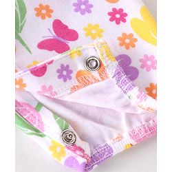 Babyhug 100% Interlock Cotton Knit Full Sleeves Rompers With Floral Print & Bow Applique - Multicolour