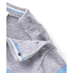 Babyhug Knitted Full Sleeves Pullover Striped Light Weight Sweater - Blue & Grey