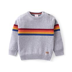 Babyhug Knitted Full Sleeves Pullover Striped Light Weight Sweater - Grey