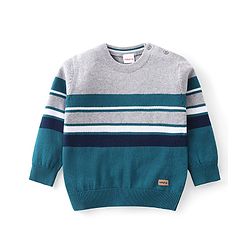 Babyhug Knitted Full Sleeves Pullover Light Weight Sweater with Striped Design - Blue & Grey