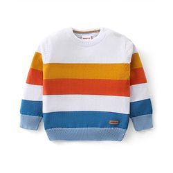 Babyhug Knitted Full Sleeves Pullover Striped Light Weight Sweater - Multicolour