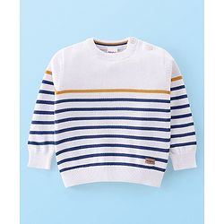 Babyhug Knitted Full Sleeves Striped Pullovers Light Weight Sweater- White & Blue