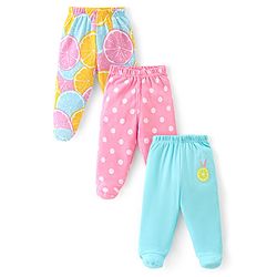 Babyhug Interlock Bootie Full Length Leggings with Polka Dots & Tropical Theme Print Pack of 3 - Multicolour