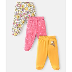 Babyhug Cotton Knit Footed Bootie Leggings With Floral & Polka Dots Print Pack Of 3 - Multicolor