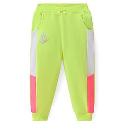 Babyhug Cotton Terry Full Length Lounge Pants with Butterfly Patch - Lime