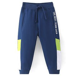 Babyhug Cotton Terry Full Length Lounge Pant with Text Print - Blue