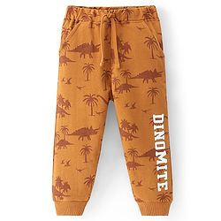 Babyhug Cotton Terry Full Length Lounge Pant with Dino & Text print - Rust