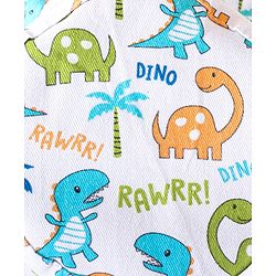 Babyhug Two Layer Cotton Woven Bucket Hat With Dino Print - White