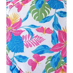 Babyhug Two Layer Cotton Woven Bucket Hat With Floral Print - Multicolor