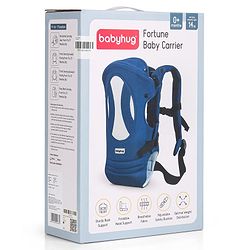 Babyhug Fortune Baby Carrier - 100% Polyester, 4 Positions (Horizontal, Inward, Outward, Back), Ergonomic for 0-12 Months (3.5-14 kg), Adjustable Waistband, Lightweight, Free Size, Hand Washable - Blue